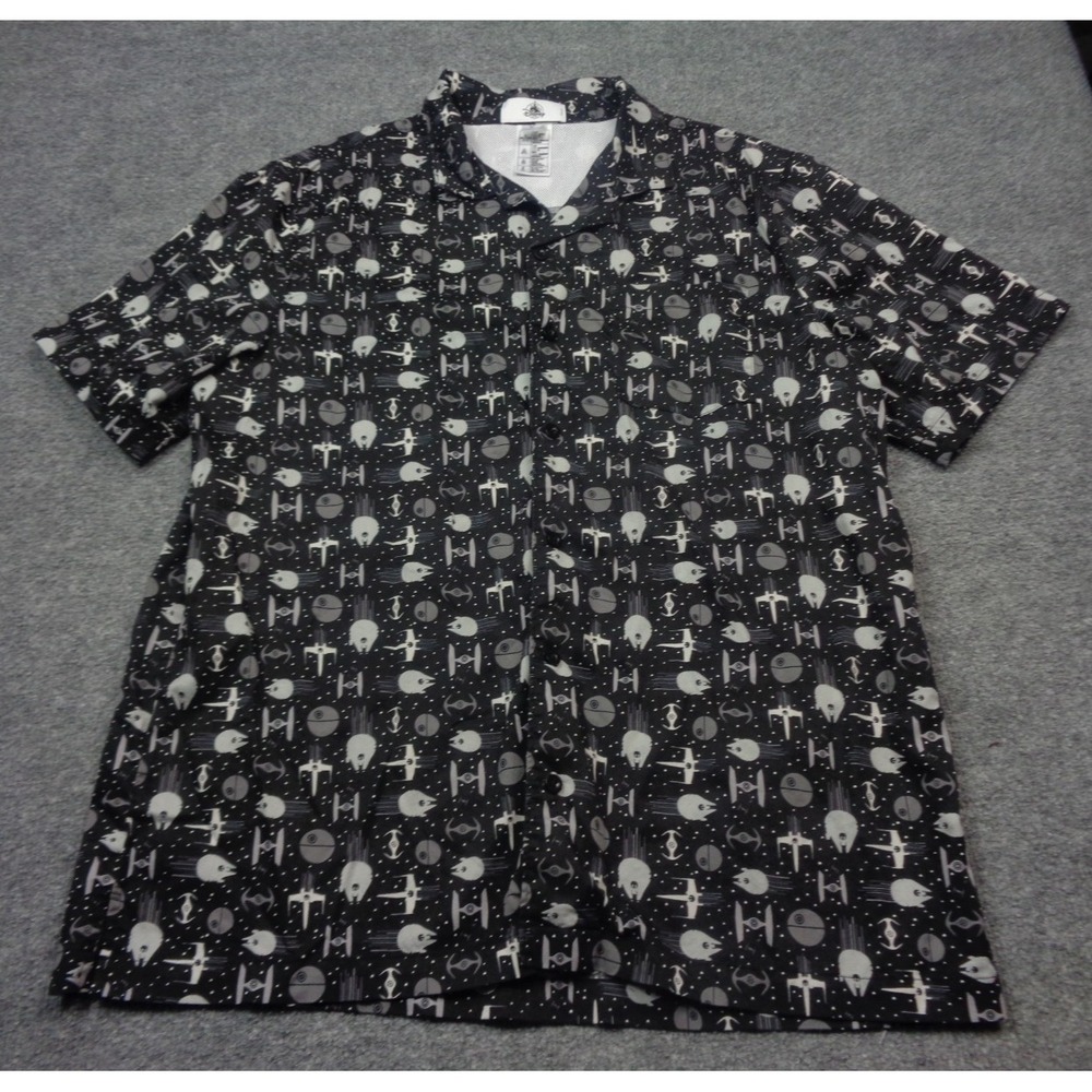 Disney Parks Star Wars Shirt Mens XL Black Millennium Falcon Ships Vented Button